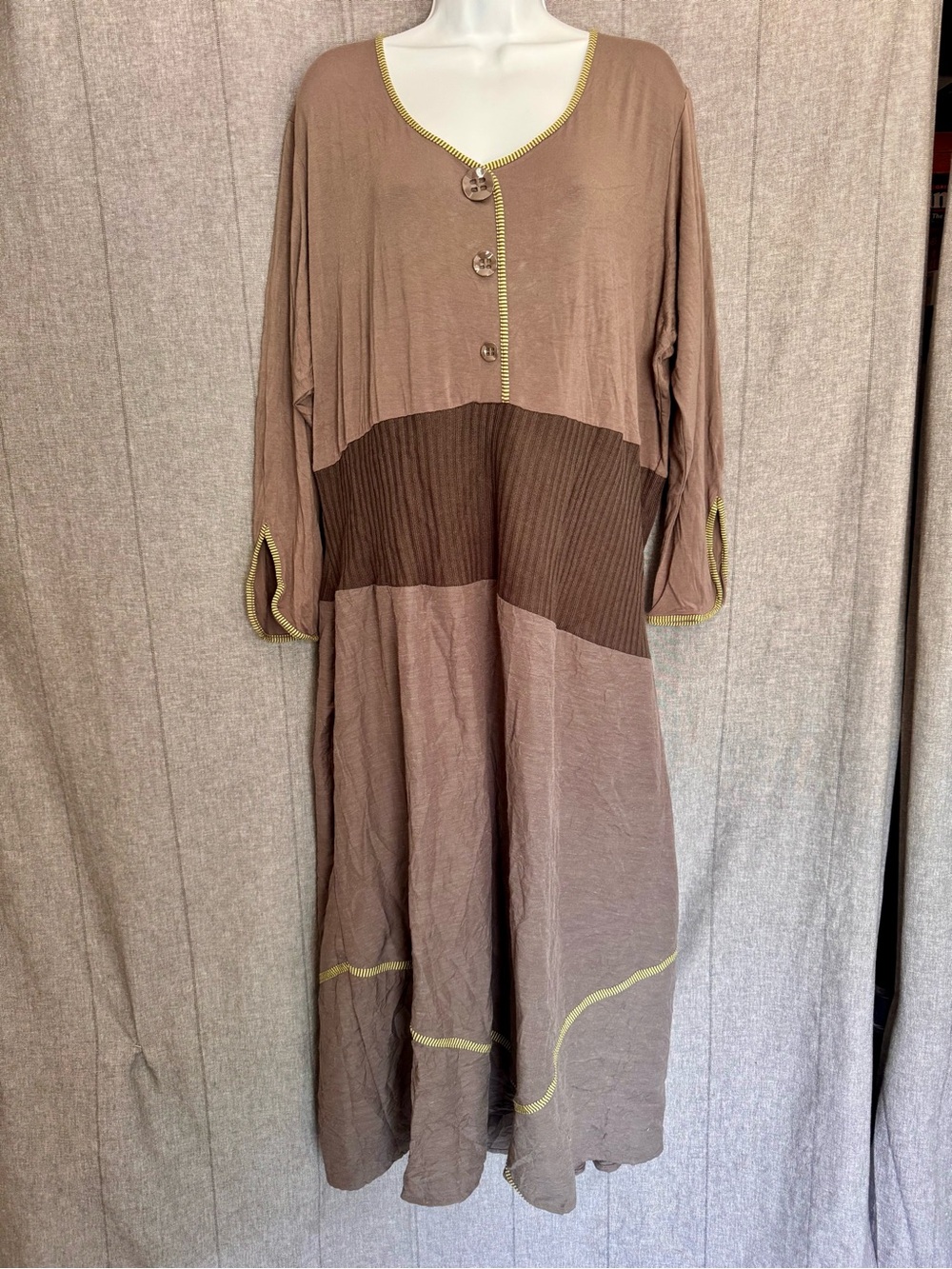 Taillissime La Redoute earth-toned Browns colorblock stretch dress Lagenlook 2X